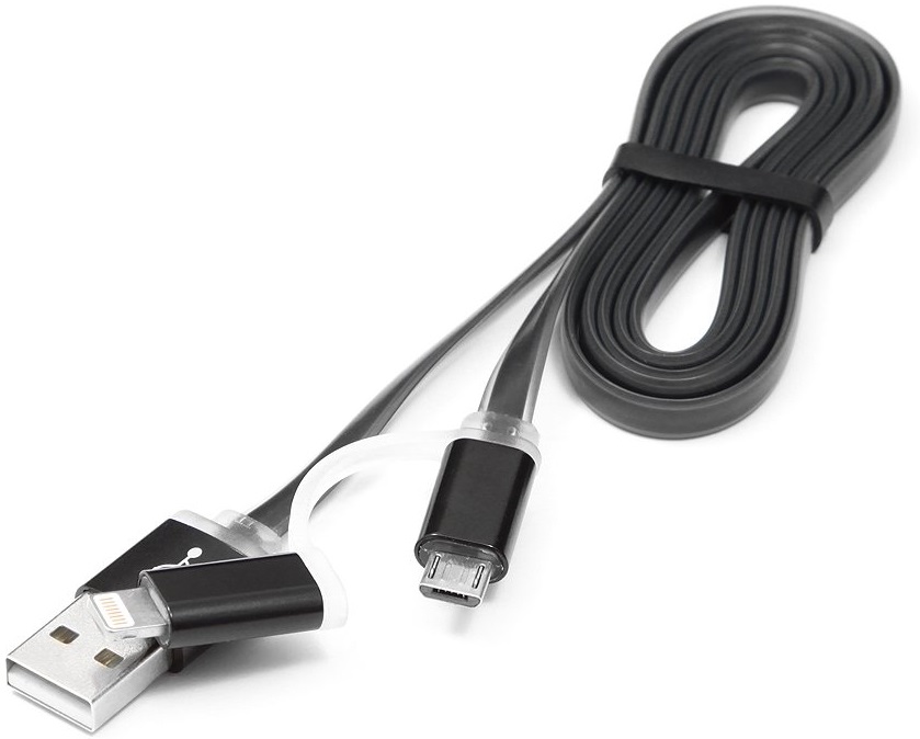 Кабель USB 2.0 Am - micro USB + Lightning 1.0m (CC-mAPUSB2bk 1m, силиконовый шнур, блистер, black) Cablexpert