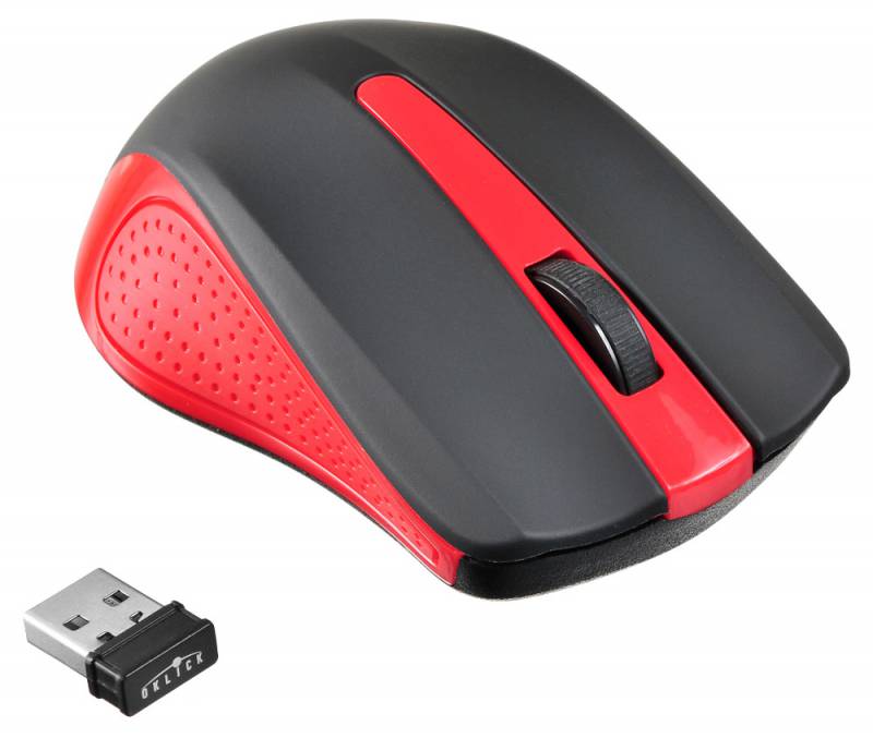 Мышь беспроводная Oklick 485MW+ (optical, 1200dpi, 2xAAA, soft-touch, black-red)