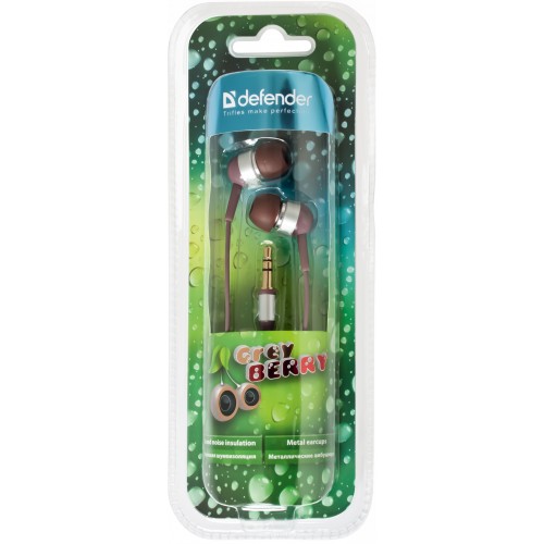 Наушники Defender GreyBERRY (затычки, без микрофона, 1.2m, brown-grey)