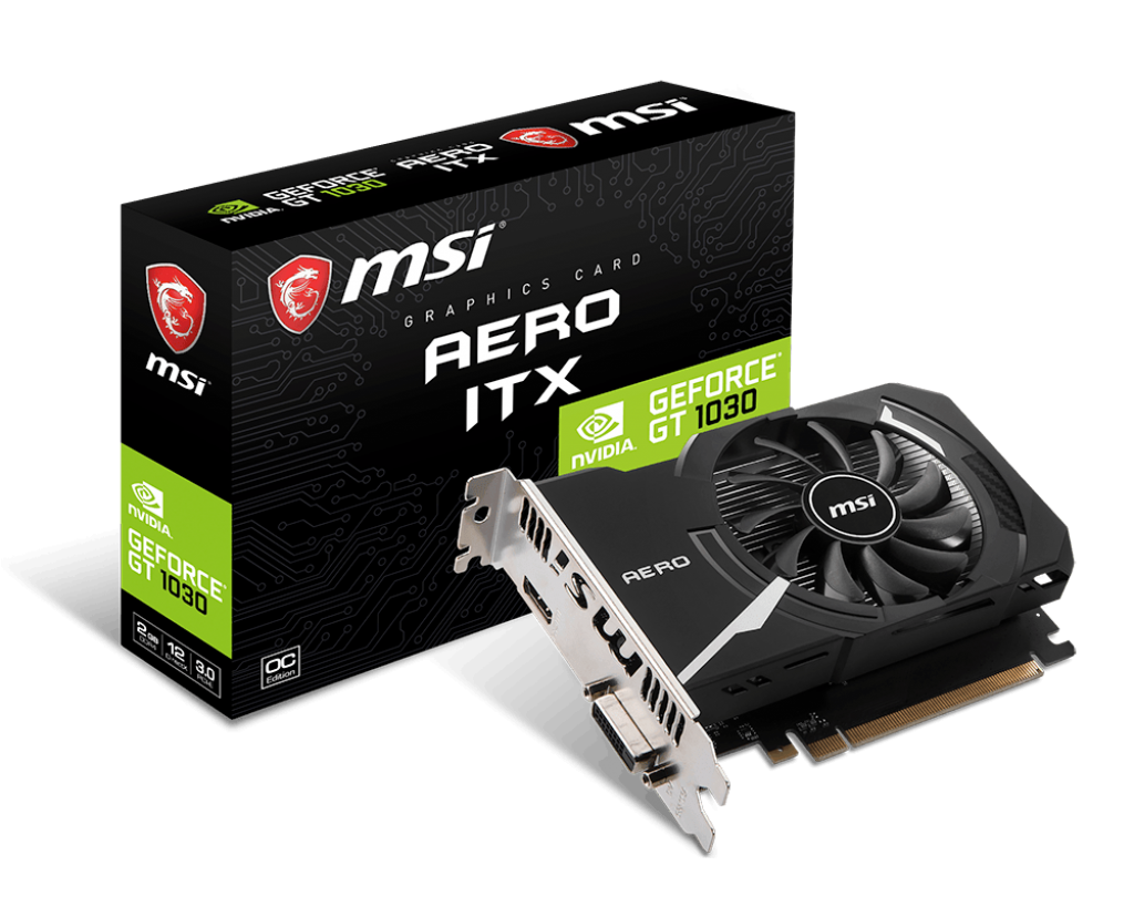Видеокарта MSI GF GT1030 2Gb (GT 1030 AERO ITX 2GD4 OC, 64bit, DDR4, DVI+HDMI) RTL