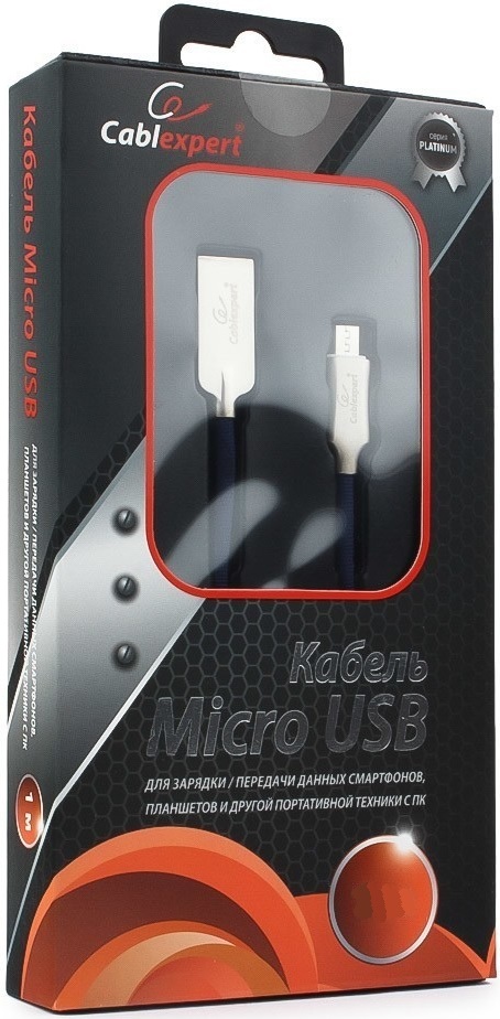 Кабель USB 2.0 Am - micro USB 1.8m (CC-P-mUSB02Bl-1.8M, серия Platinum, нейлоновая оплётка, blue) Cablexpert