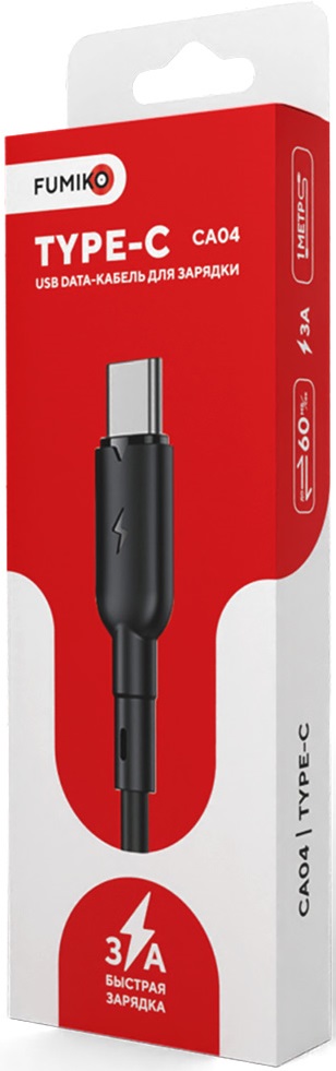 Кабель USB 2.0 Am - Type-C 1.0m (FCA04-04, 3A, быстрая зарядка, black) FUMIKO
