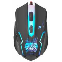 Мышь Defender Skull GM-180L (USB, optical, 3200dpi, игровая, подсветка, промо-код "War Thunder", коврик, 1.5m, black)