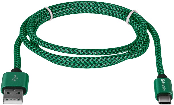 Кабель USB 2.0 Am - Type-C 1.0m (USB09-03T PRO, 2.1A, нейлоновая оплётка, green) Defender