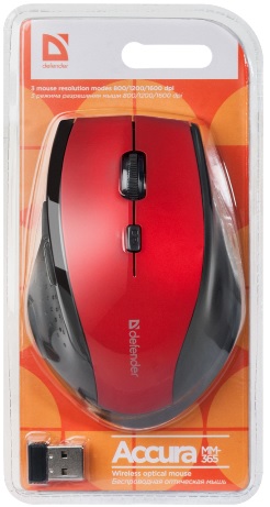 Мышь беспроводная Defender Accura MM-365 (optical, 1600dpi, 2xAAA, black-red)