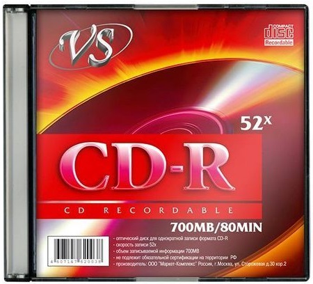 Диск CD-R VS (700Mb, 52x, 1шт., Slim Case)
