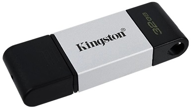Флеш накопитель USB 3.2 32Gb Kingston DataTraveler 80 (DT80/32GB, OTG Type-C, 200MB/s, black-silver)