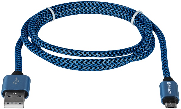 Кабель USB 2.0 Am - micro USB 1.0m (USB08-03T PRO, 2.1A, нейлоновая оплётка, blue) Defender