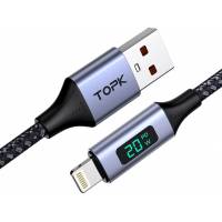 Кабель USB 2.0 Am - Lightning 1.0m (3A, нейлоновая оплётка, black-purple) TOPK