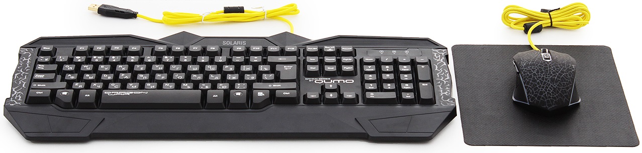 Клавиатура+мышь+коврик QUMO Solaris (USB, радужная подсветка, игровая, мультимедийная, влагостойкая, black)