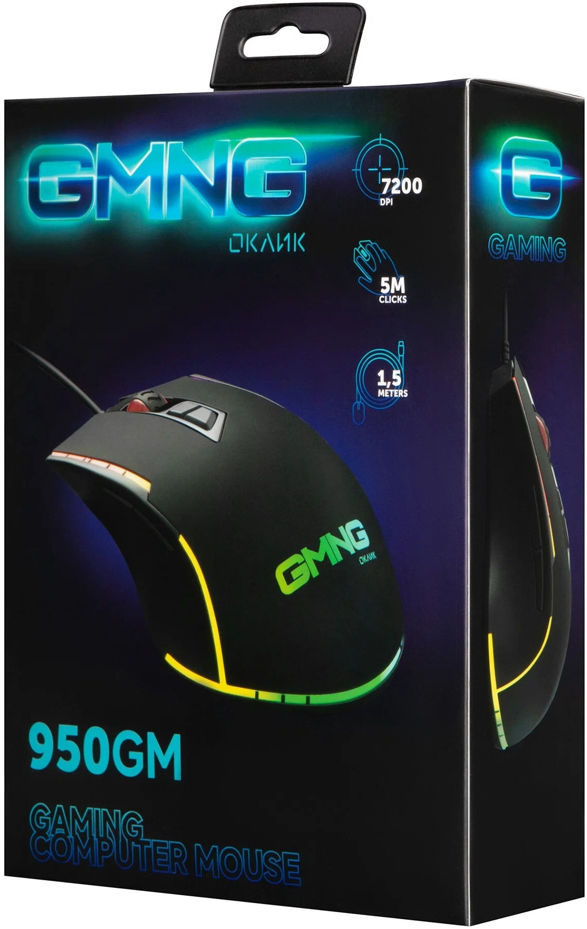 Мышь Oklick GMNG 950GM (USB, optical, 7200dpi, игровая, RGB подсветка, программируемая, soft-touch, 1.5m, black)