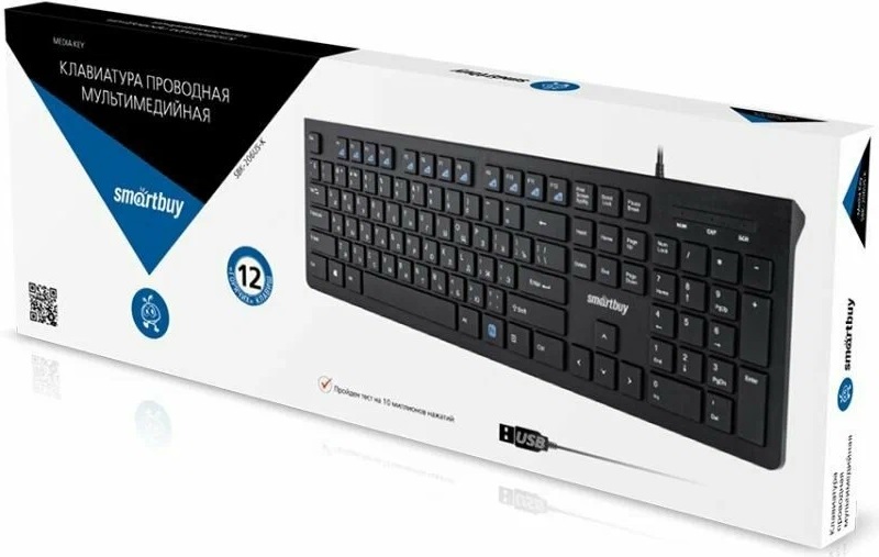 Клавиатура Smartbuy 206 (SBK-206US-K, USB, мультимедийная, 1.5m, black)