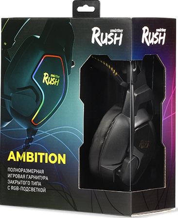 Наушники Smartbuy Rush Ambition SBHG-6100 (полноразмерные закрытые, с микрофоном, регулятор, игровые, RGB подсветка, 2.1m, black)