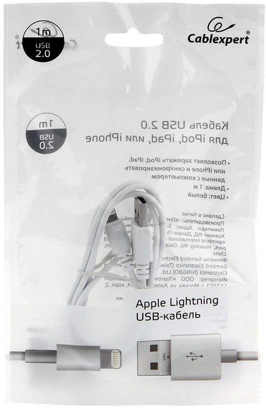 Кабель USB 2.0 Am - Lightning 1.0m (CC-USB-AP2MWP, white) Cablexpert