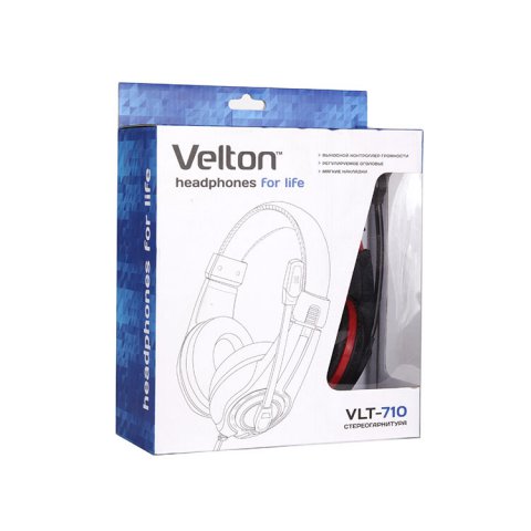 Наушники Velton VLT-710 (полноразмерные закрытые, с микрофоном, регулятор, 2.2m, black-red)