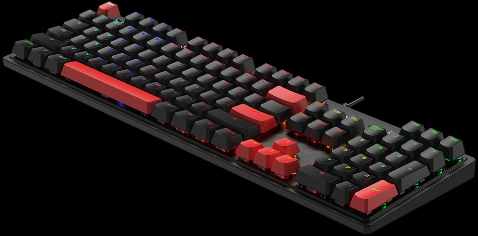 Клавиатура A4Tech Bloody S510R (USB, механическая, RED Switch, поддержка ПО Bloody KeyDominator (для создания макросов, профилей, полной настройки RGB подсветки), игровая, мультимедийная, 1.8m, fire black)