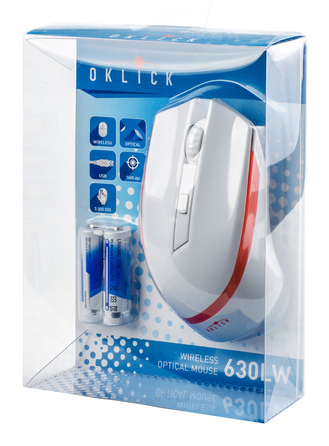 Мышь беспроводная Oklick 630LW (optical, 1600dpi, 2xAA, white-orange)