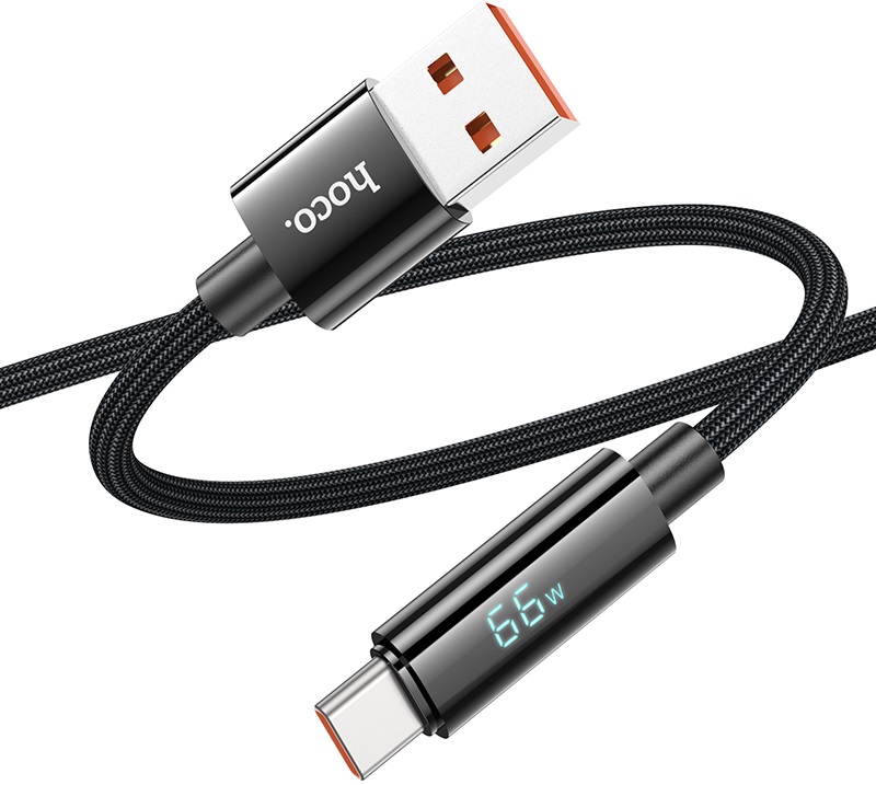 Кабель USB 2.0 Am - Type-C 1.2m (U125 Benefit, медь, 5A, 66W, быстрая зарядка, нейлоновая оплётка, black) hoco