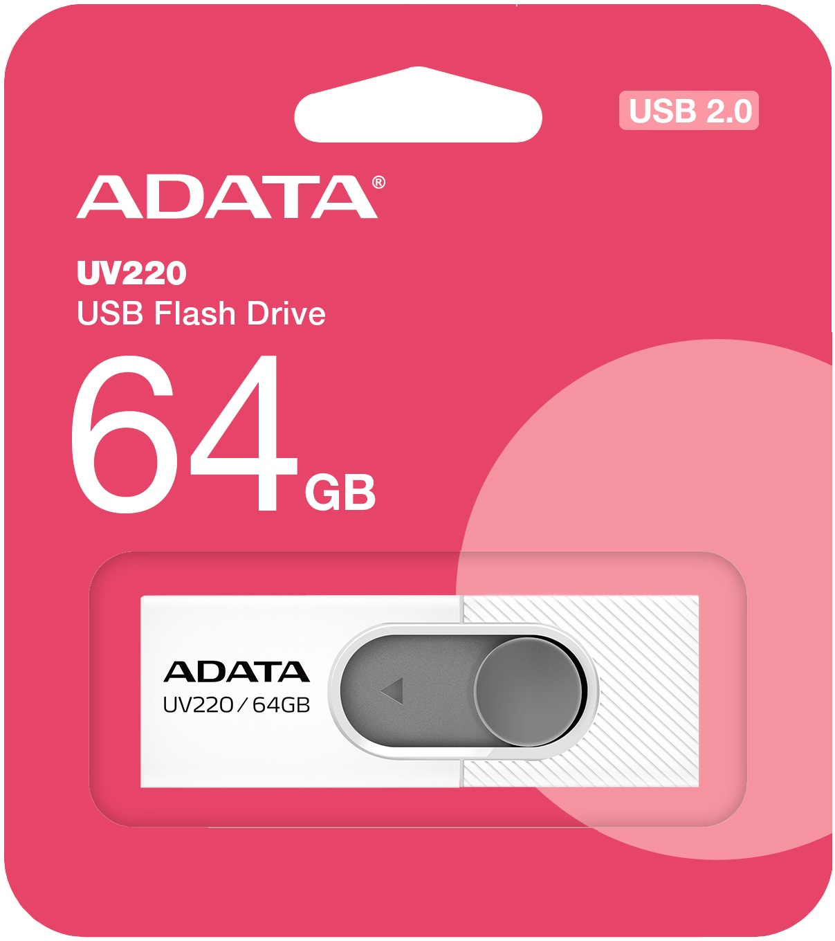 Флеш накопитель USB 2.0 64Gb ADATA UV220 (AUV220-64G-RWHGY, white-grey)