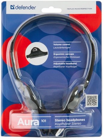 Наушники Defender Aura 101 (накладные открытые, без микрофона, регулятор, 1.8m, black)