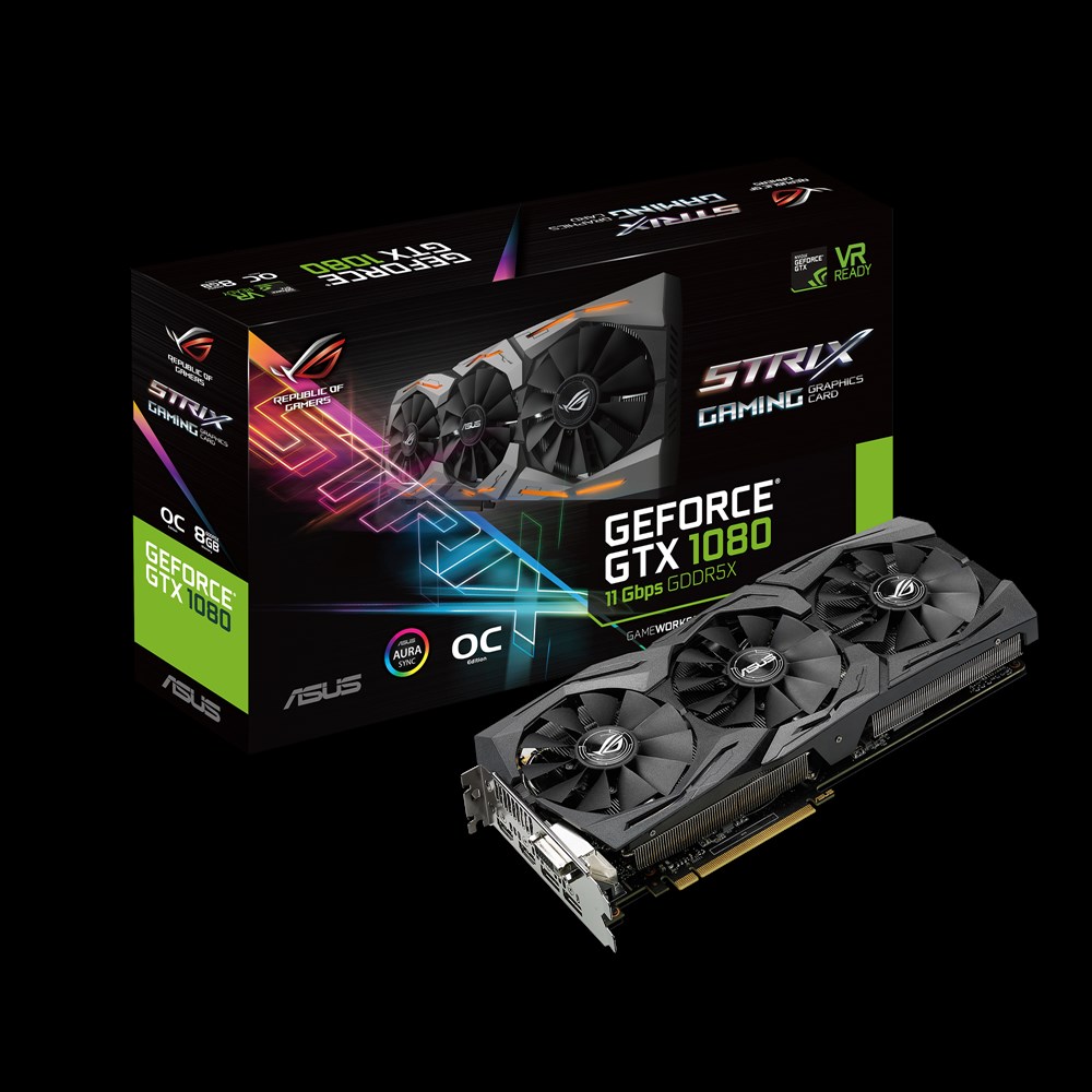 Видеокарта ASUS GF GTX1080 81924Mb (ROG-STRIX-GTX1080-O8G-11GBPS, 256bit, GDDR5X, DVI+2*HDMI+2*DP) RTL