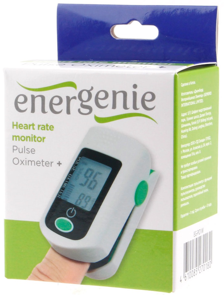 Пульсоксиметр Energenie EG-PO1W (неинвазивный, 2xAAA (нет в комплекте), white-green)