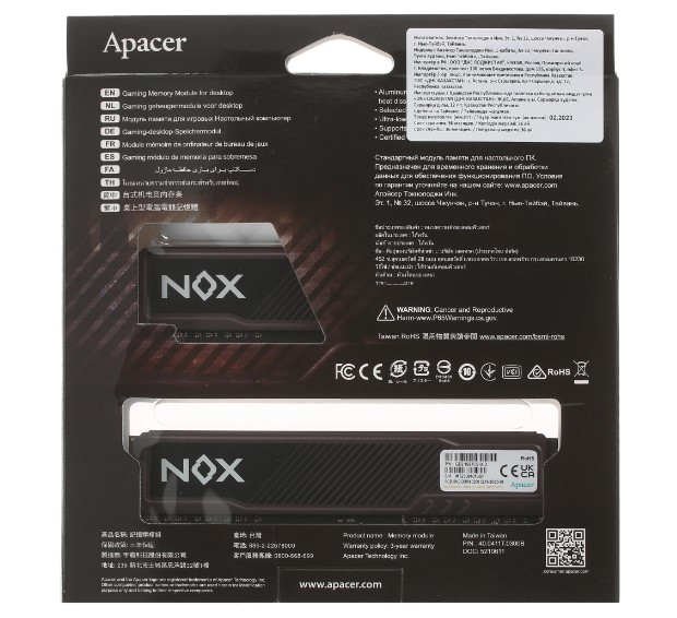 Память DDR4 16Gb PC25600, 3200MHz, Apacer Nox (AH4U16G32C28YMBAA-2, 2x8Gb, black)