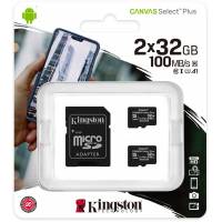 Карта памяти SDmicro Card 32Gb Kingston (SDCS2/32GB-2P1A, 2 шт., Class 10, UHS-I, 100Mb/s, адаптер SD)