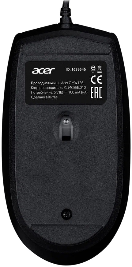 Мышь Acer OMW126 (ZL.MCEEE.010) (USB, optical, 1200dpi, 1.5m, black)
