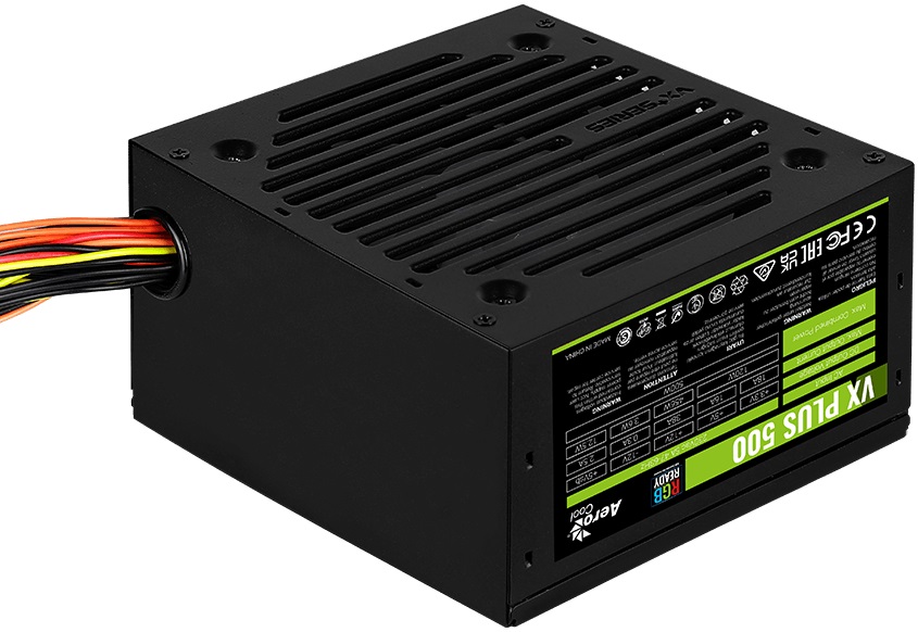 Блок питания AeroCool 500W (VX-500 RGB PLUS, 120mm, 20+4+4+4pin, PCI-E 6+2pin, 3*SATA, 3*HDD, 1*FDD) RTL