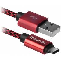 Кабель USB 2.0 Am - Type-C 1.0m (USB09-03T PRO, 2.1A, нейлоновая оплётка, red) Defender