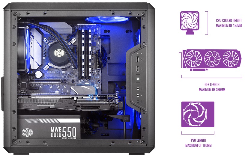 Корпус COOLER MASTER Q300L (без БП, mATX, USB3.0, blue LED Fan, black)