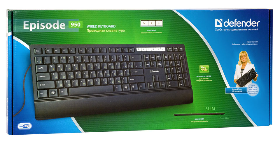 Клавиатура Defender Episode SM-950 (USB, ультратонкая, black)
