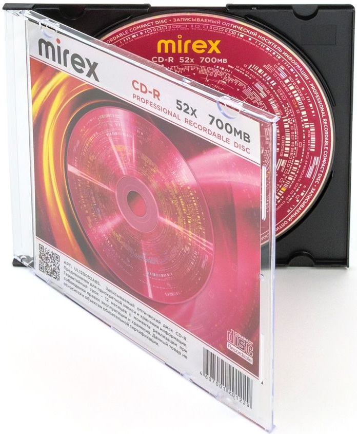 Диск CD-R Mirex (700Mb, 52x, 1шт., slim case)