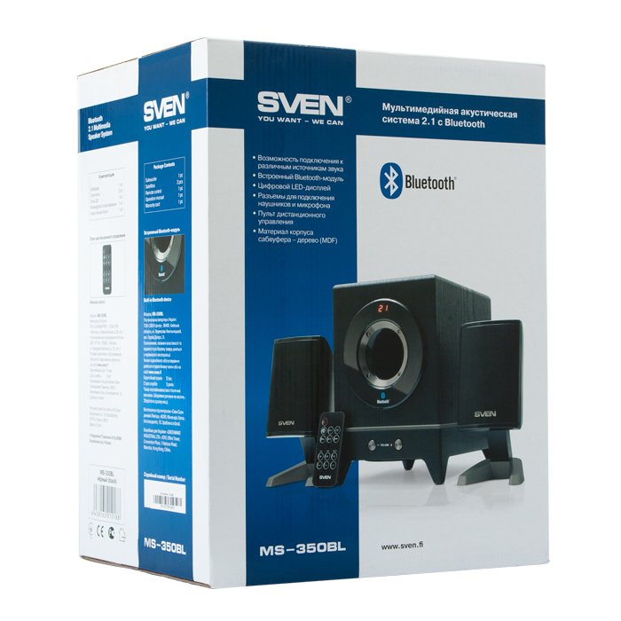 Колонки Sven MS-350BL (18W, Bluetooth, ПДУ, black)