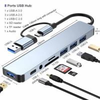 USB 3.0/Type-C HUB (Type-C, USB3.0+3*USB2.0, картридер microSD+SD, 3.5 audio, металл, blue)