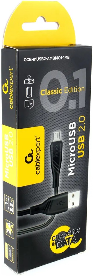 Кабель USB 2.0 Am - micro USB 1.0m (CCB-mUSB2-AMBMO1-1MB, 2.4A, black) Cablexpert