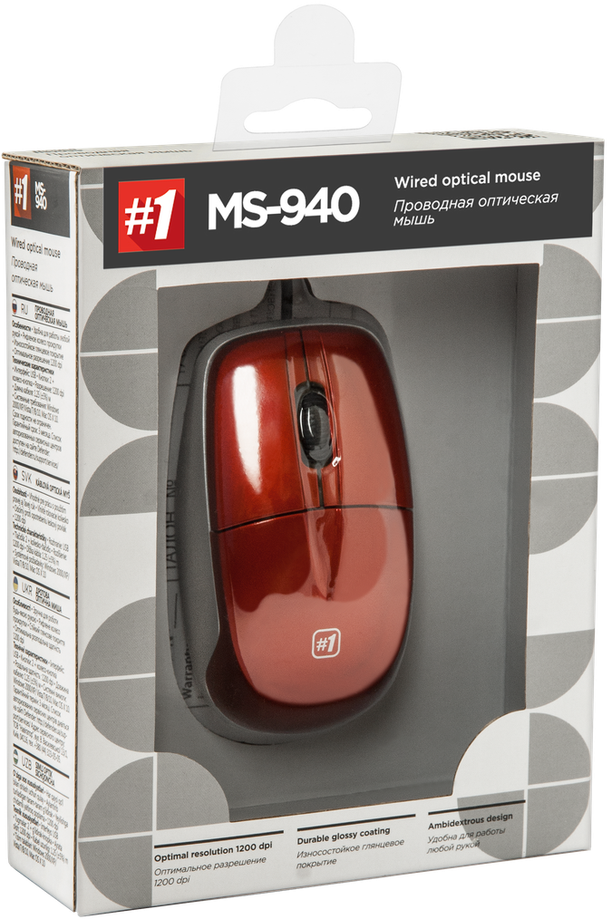 Мышь Defender MS-940 (USB, optical, 1200dpi, red-silver)