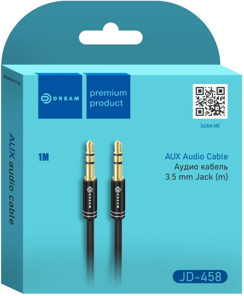 Кабель аудио 3.5mm Jack (m) - 3.5mm Jack (m) 1.0m (JD-458, black) Dream