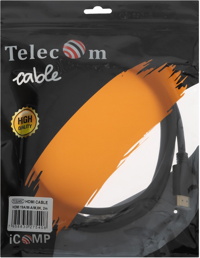 Кабель HDMI (m) - HDMI (m) 2.0m (TCG245C-2M, 8K, ver.2.1, с позолоченными контактами, black) Telecom