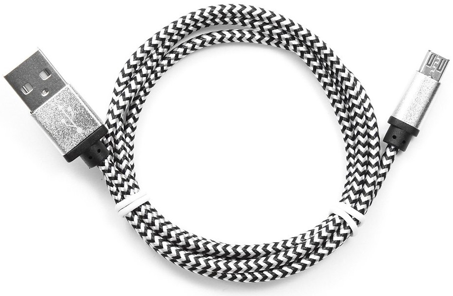 Кабель USB 2.0 Am - micro USB 1.0m (CC-mUSB2sr 1m, медь, нейлоновая оплетка, silver) Cablexpert