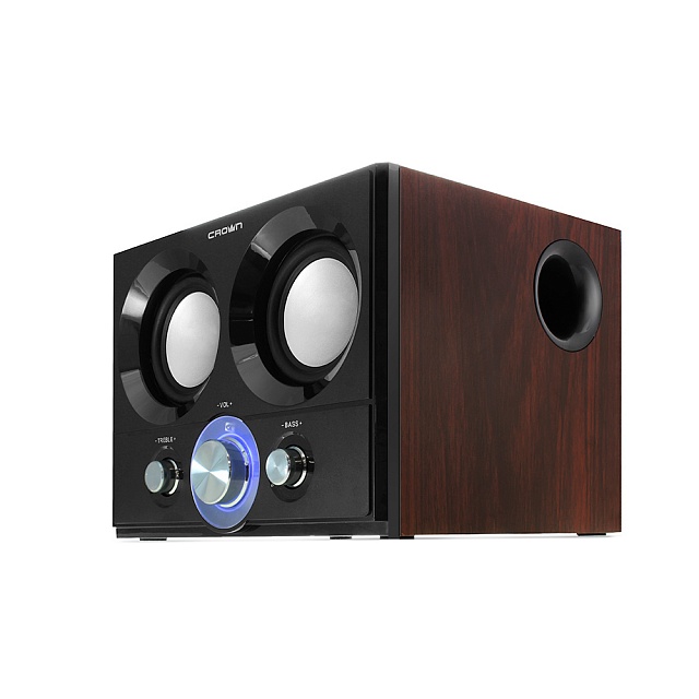 Колонки Crown CMS-3800 (2x10W, Subwoofer 16W, FM, USB, SD, ПДУ, black-brown)