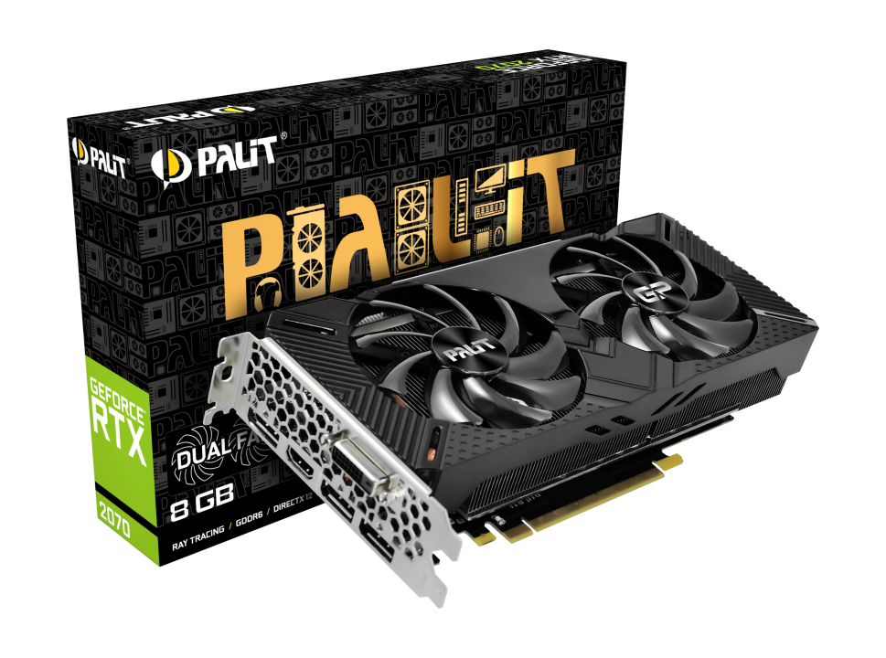 Видеокарта Palit GF RTX2070 DUAL 8Gb (256bit, GDDR6, HDMI+3xDP+DVI) RTL