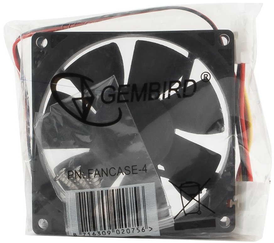 Вентилятор Gembird FANCASE-4 (80x80x25mm, sleeve, 3000rpm, 32dBa, 4pin, black) OEM