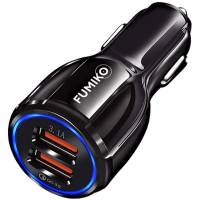 Зарядное устройство от прикуривателя FUMIKO CC02 (FCC02-01, 12/240V - USB, 2 USB разъёма, 3.1А max, QC3.0, black)