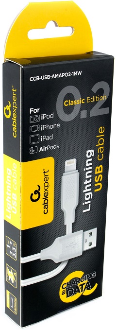Кабель USB 2.0 Am - Lightning 1.0m (CCB-USB-AMAPO2-1MW, 2.1A, white) Cablexpert