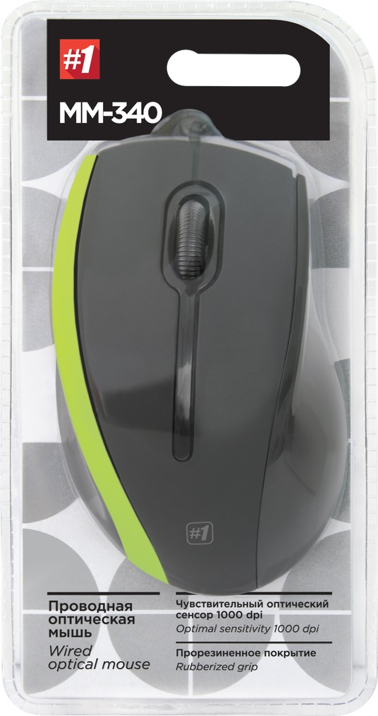 Мышь Defender MM-340 (USB, optical, 1000dpi, 1.35m, black-green)