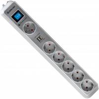 Сетевой фильтр Defender DFS 505 USB Charger (6 розеток, 5 метров, 2*USB 1A, grey) RTL