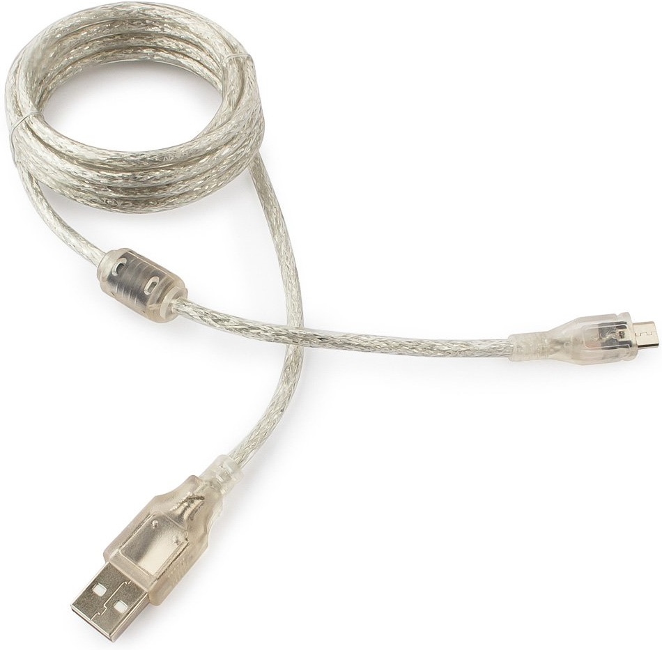Кабель USB 2.0 Am - micro USB 1.8m (CCP-mUSB2-AMBM-6-TR, ферритовый фильтр, экранированный, transparent) Cablexpert