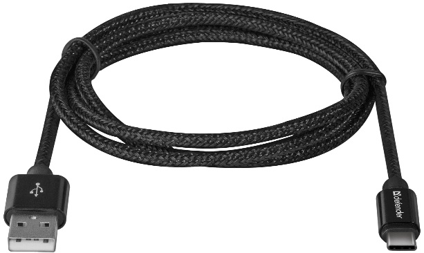 Кабель USB 2.0 Am - USB2.0 Type-C 1.0m (USB09-03T PRO, 2.1A, нейлоновая оплётка, black) Defender